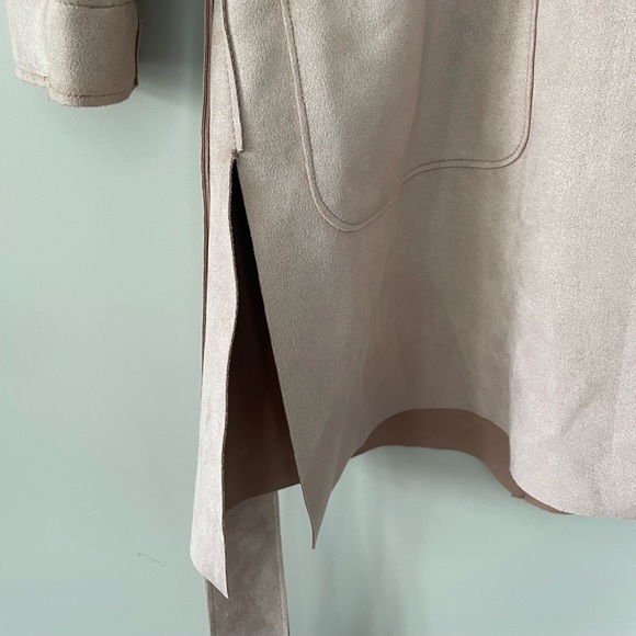 Zara blush oversized dusty pink faux suede open front hooded jacket X small - Picture 10 of 13